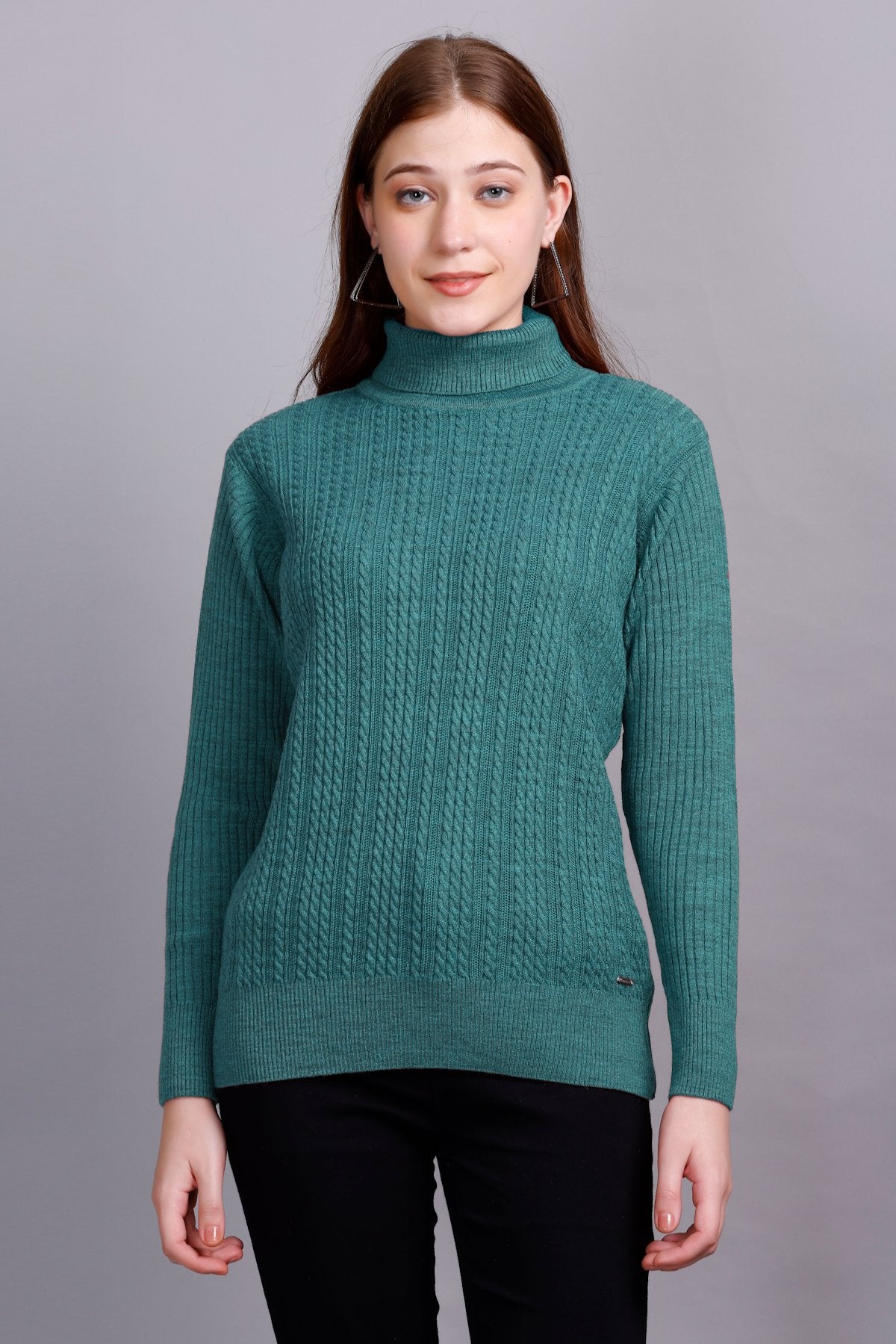 Light Turquoise High Neck full Sleeve Sweater Cable Knit
