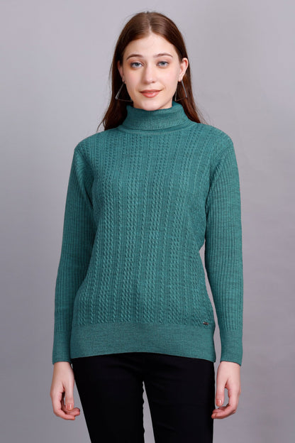 Light Turquoise High Neck full Sleeve Sweater Cable Knit