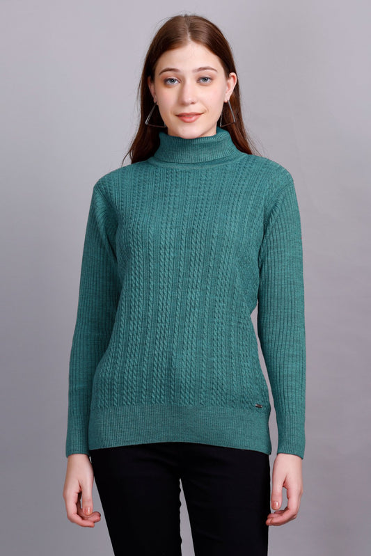 Light Turquoise High Neck full Sleeve Sweater Cable Knit