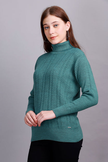 Light Turquoise High Neck full Sleeve Sweater Cable Knit