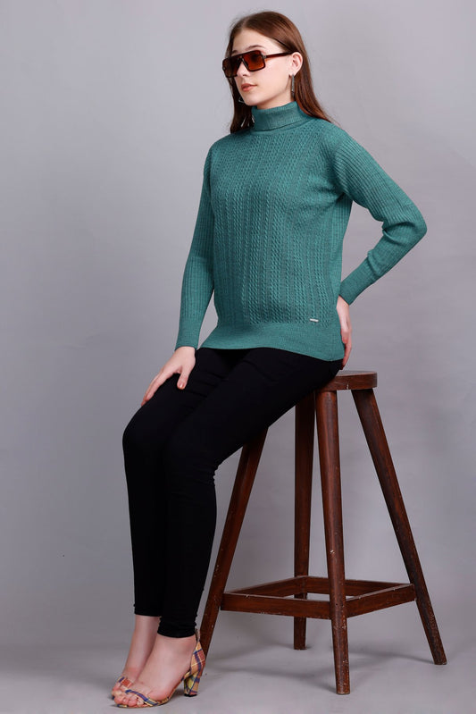 Light Turquoise High Neck full Sleeve Sweater Cable Knit