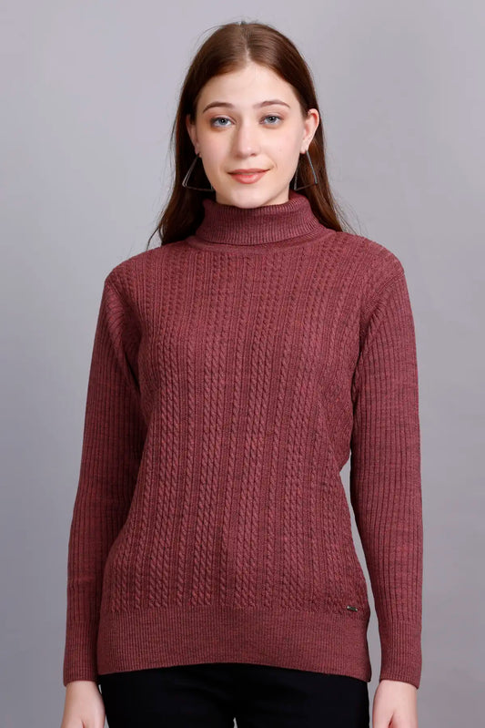 Rose Gold High Neck full Sleeve Sweater Cable Knit