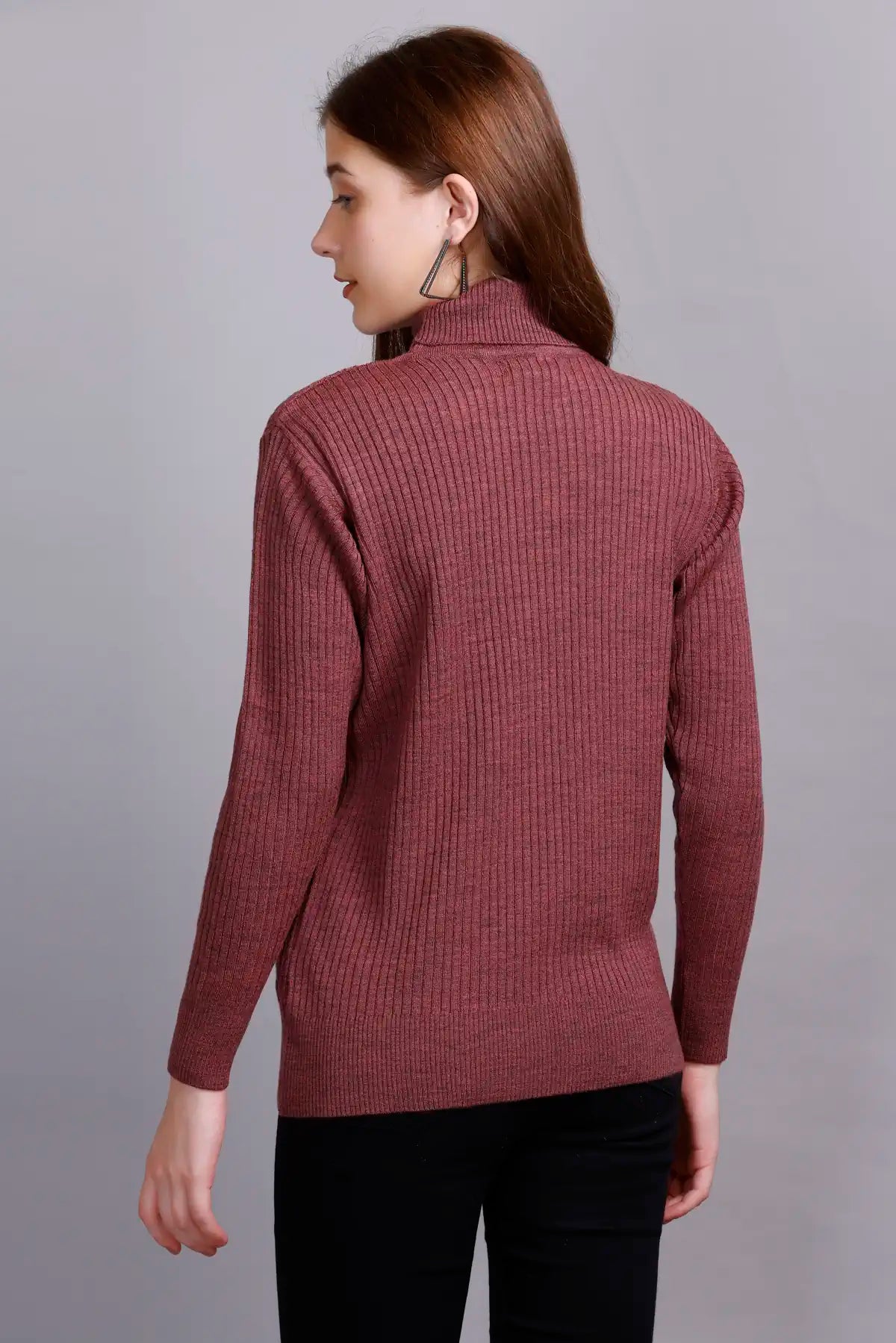 Rose Gold High Neck full Sleeve Sweater Cable Knit