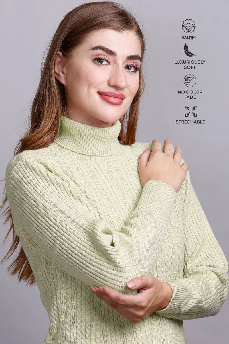 Pista Women High Neck full Sleeve Sweater Cable Knit