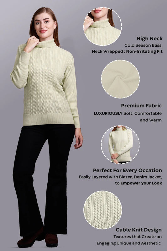 Pista Women High Neck full Sleeve Sweater Cable Knit