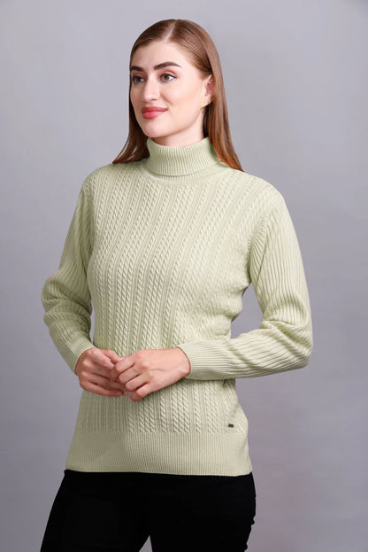 Pista Women High Neck full Sleeve Sweater Cable Knit