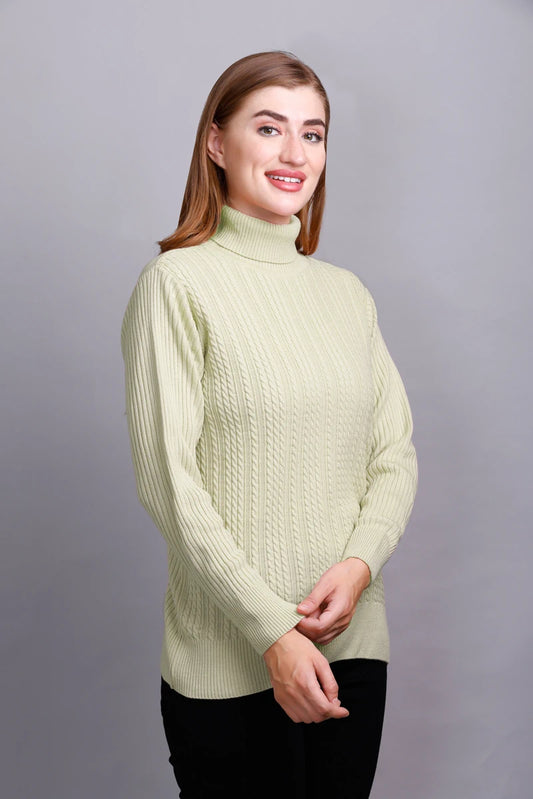 Pista Women High Neck full Sleeve Sweater Cable Knit