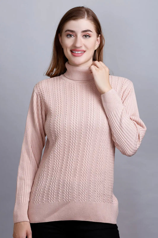 Rose High Neck full Sleeve Sweater Cable Knit