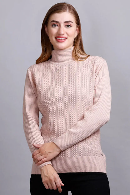 Rose High Neck full Sleeve Sweater Cable Knit