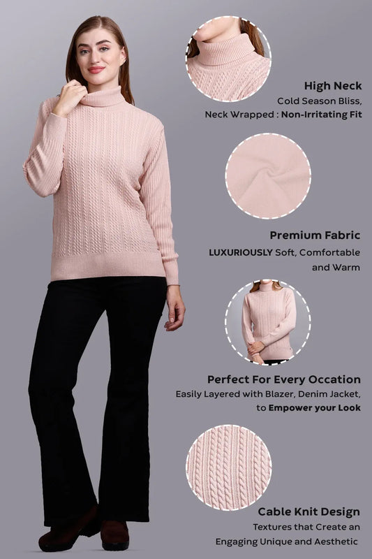 Rose High Neck full Sleeve Sweater Cable Knit