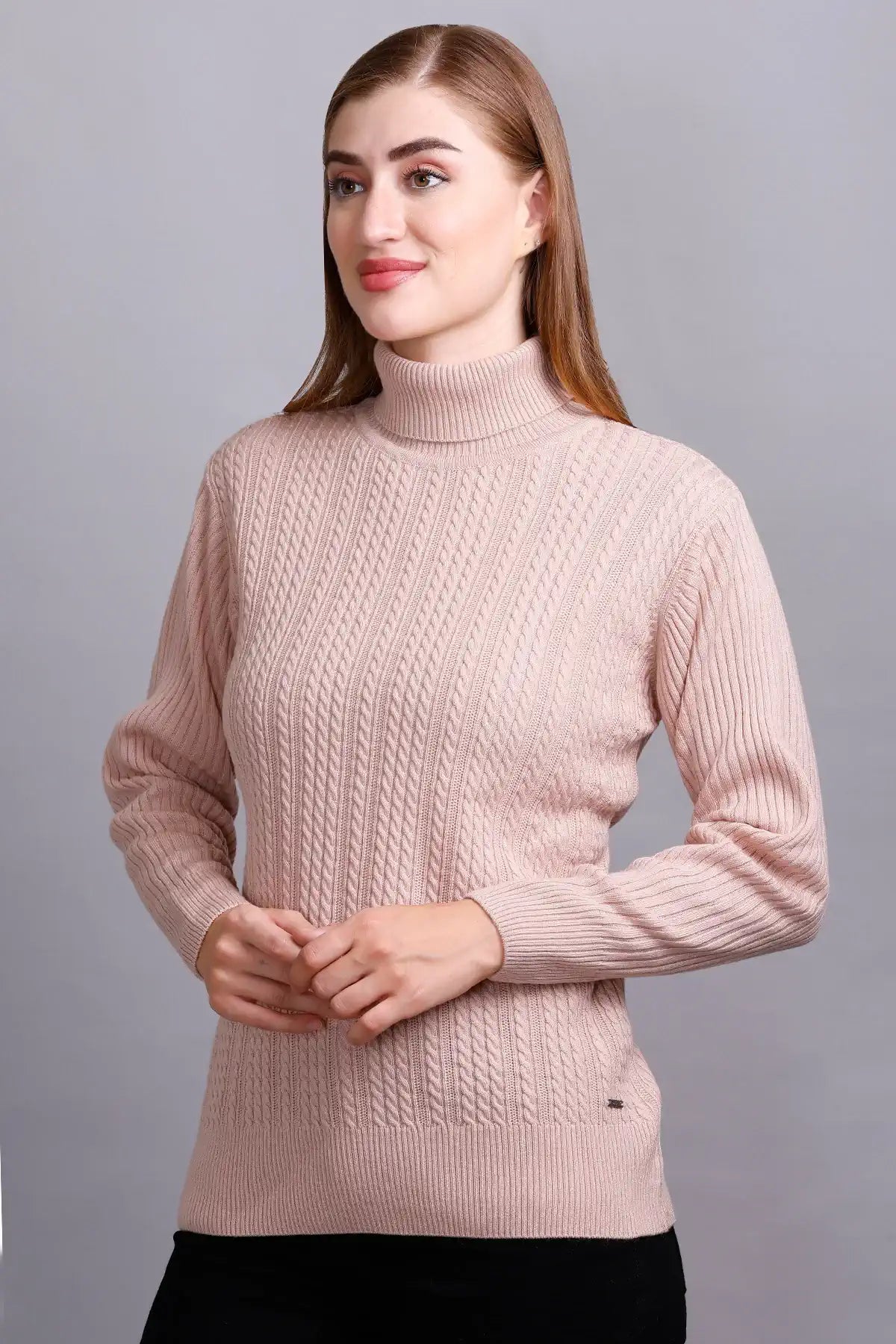 Rose High Neck full Sleeve Sweater Cable Knit