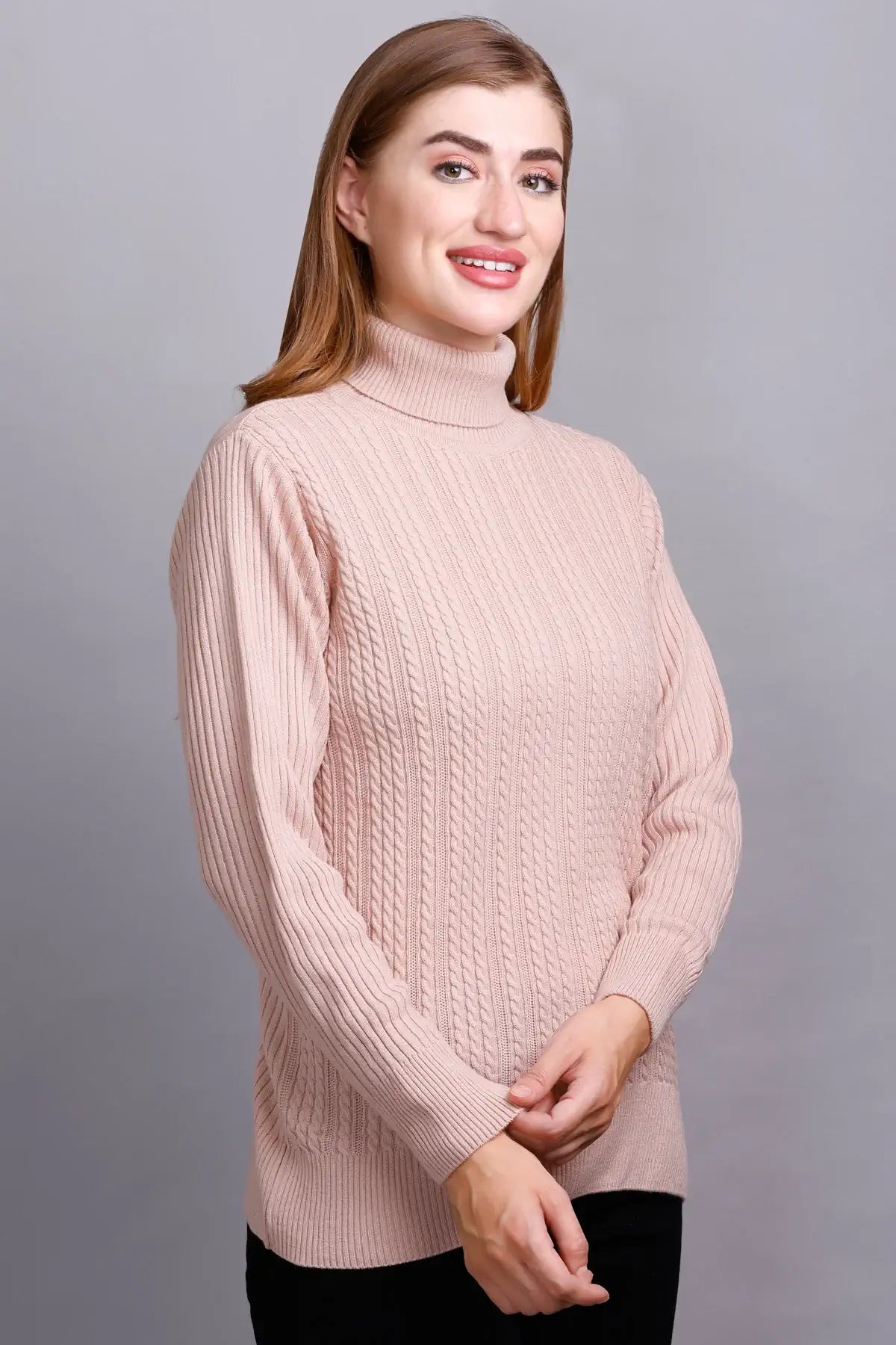 Rose High Neck full Sleeve Sweater Cable Knit