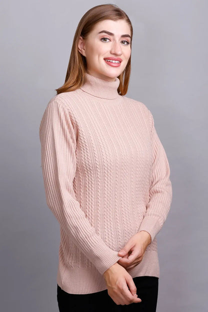 Rose High Neck full Sleeve Sweater Cable Knit