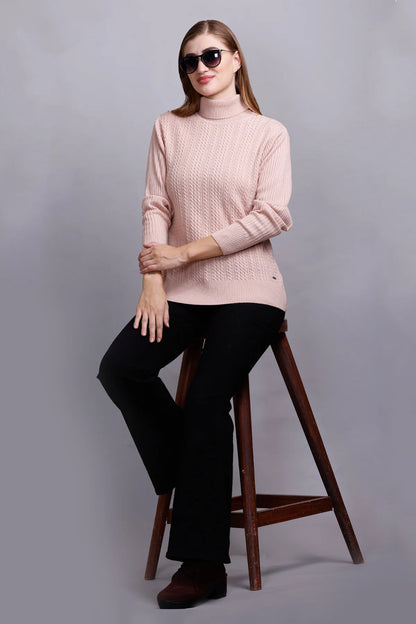 Rose High Neck full Sleeve Sweater Cable Knit