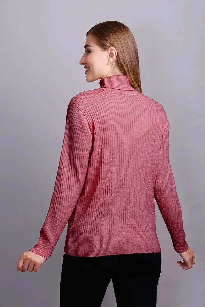 Raspberry Pink High Neck full Sleeve Sweater Cable Knit