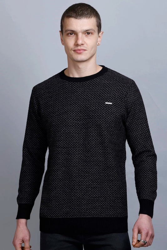 Black Woolen Round Neck Designer Men Sweater