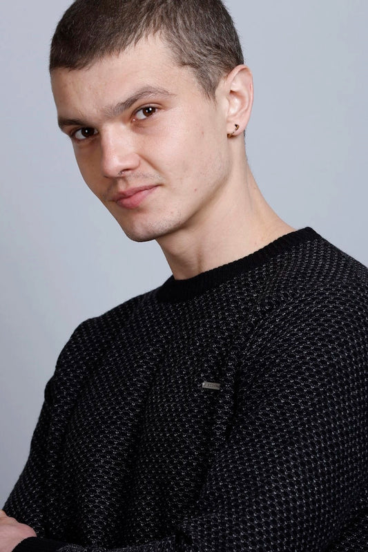 Black Woolen Round Neck Designer Men Sweater