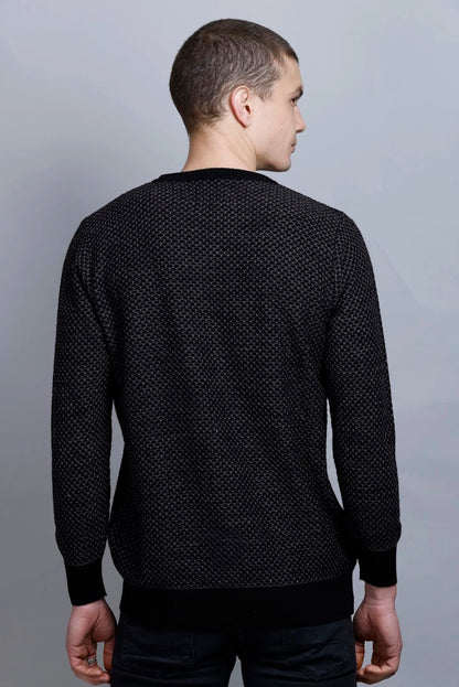Black Woolen Round Neck Designer Men Sweater