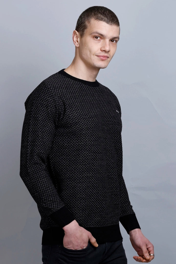 Black Woolen Round Neck Designer Men Sweater