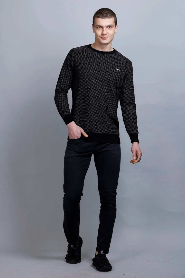 Black Woolen Round Neck Designer Men Sweater