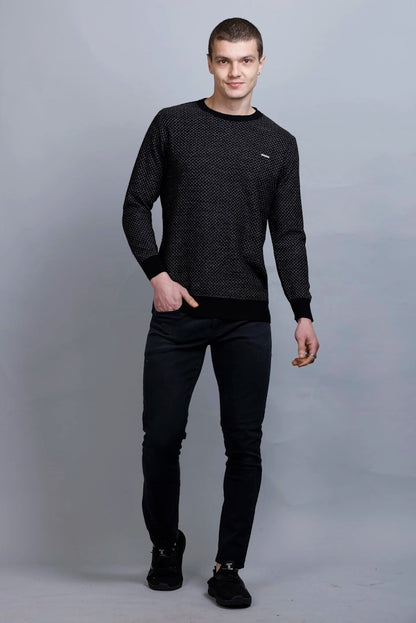Black Woolen Round Neck Designer Men Sweater