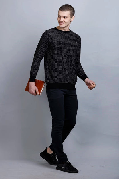 Black Woolen Round Neck Designer Men Sweater