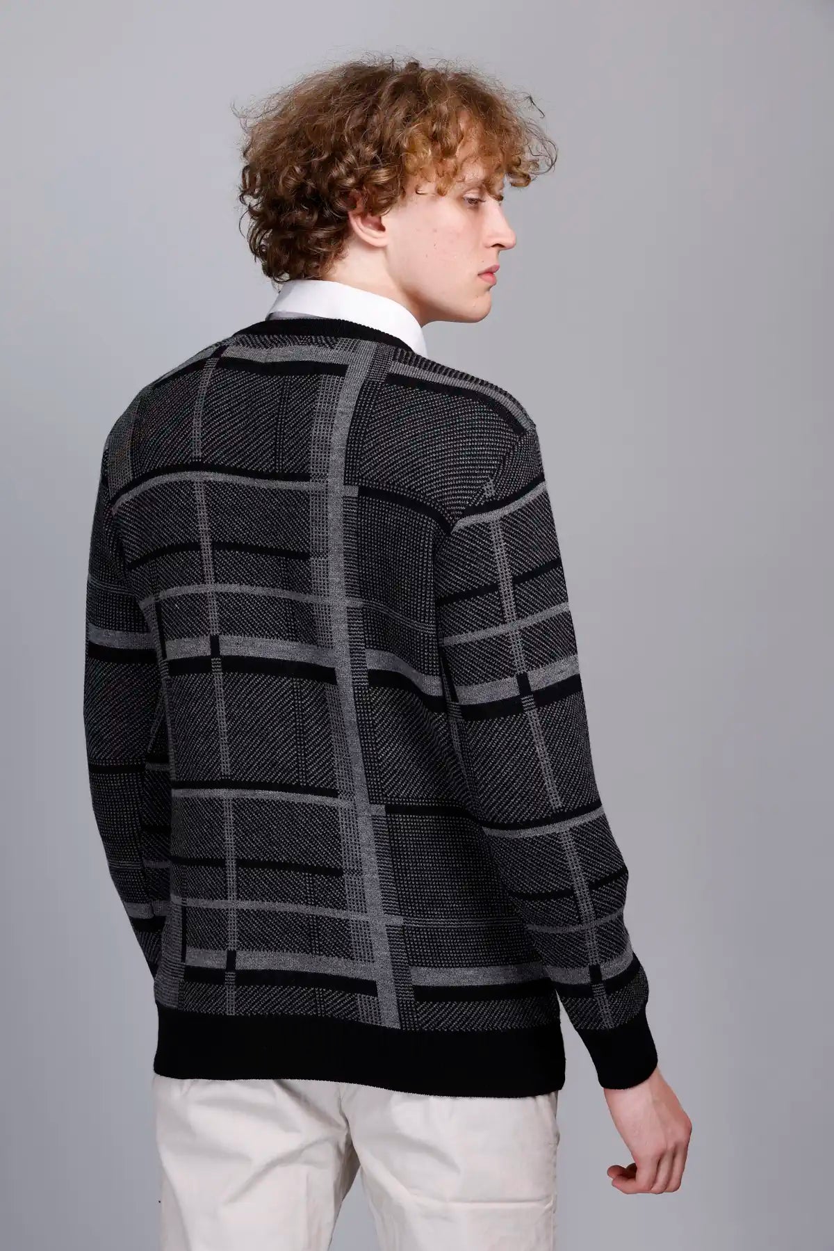 Black Woolen V-Neck Pullover Sweater for Men