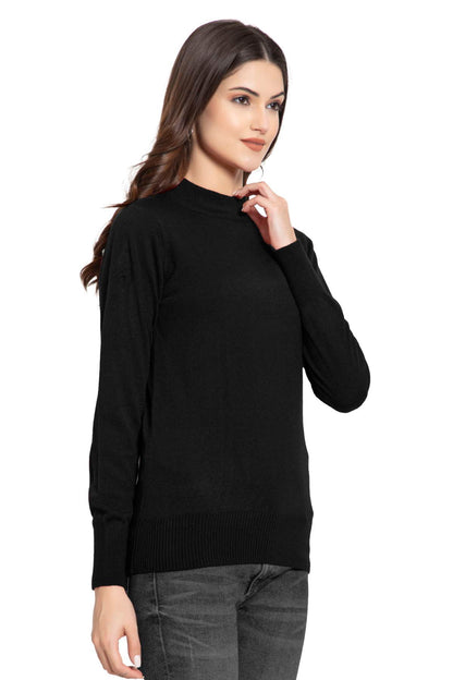 Black Full Sleeve Woolen Turtle Neck Sweater For Women