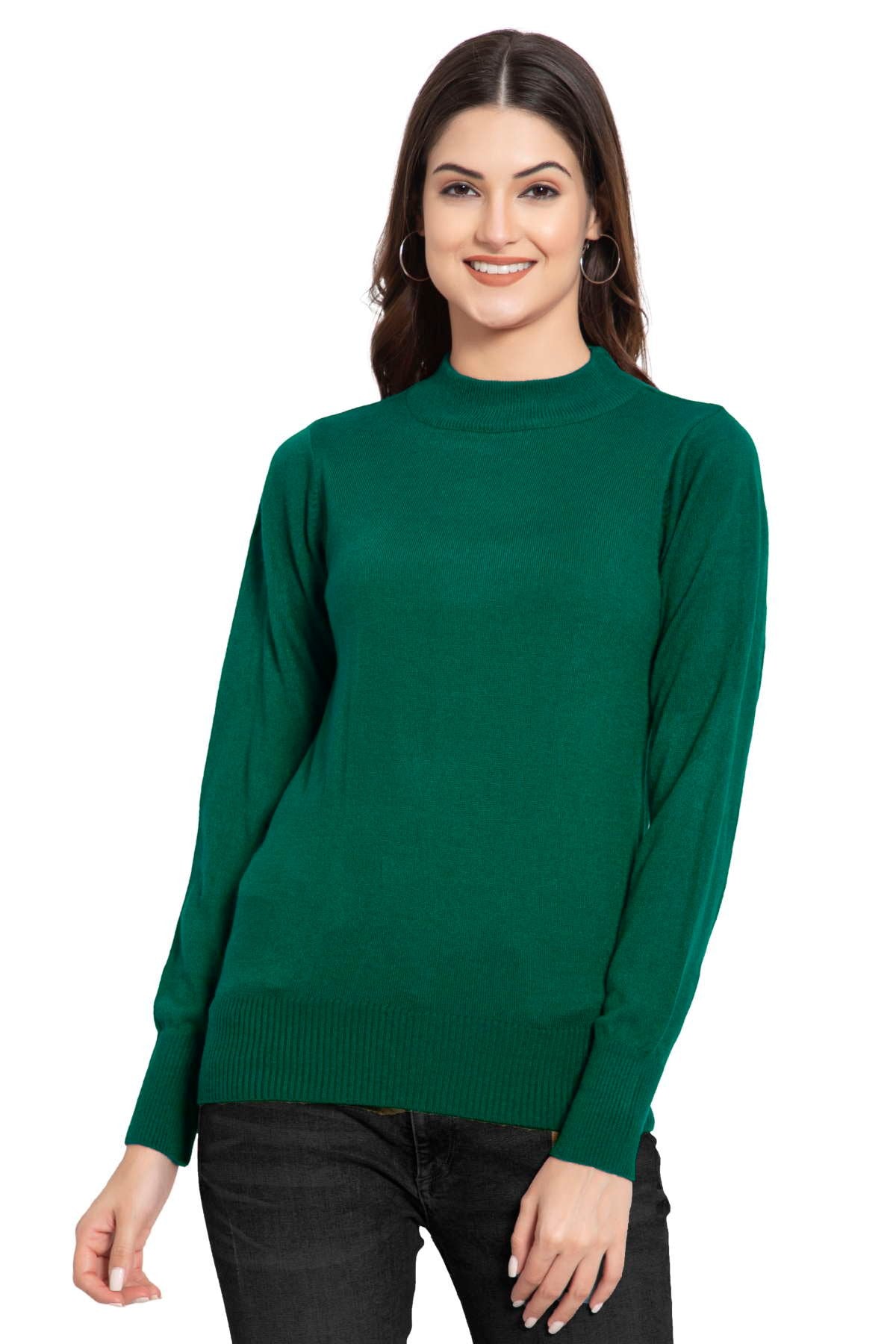 Peacock Full Sleeve Woolen Turtle Neck Sweater For Women
