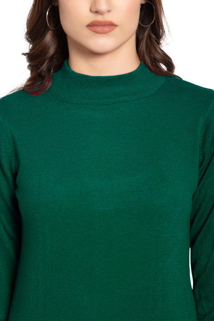 Peacock Full Sleeve Woolen Turtle Neck Sweater For Women