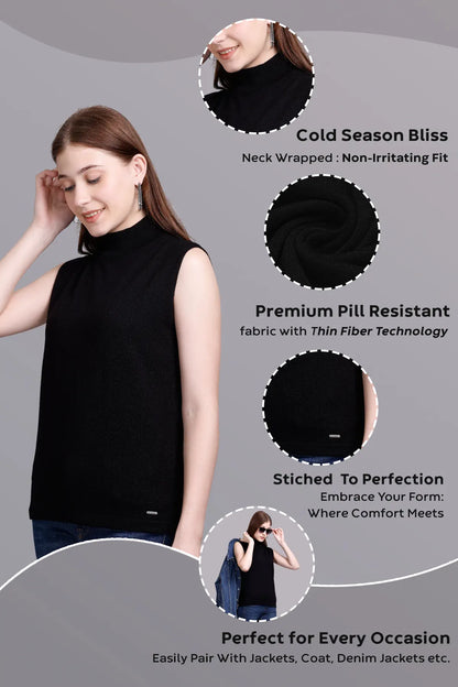 Black Woolen Turtle Neck Sweater Vest Women