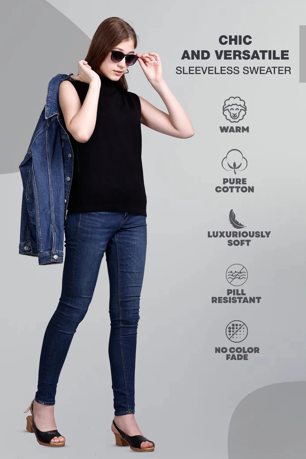 Black Woolen Turtle Neck Sweater Vest Women