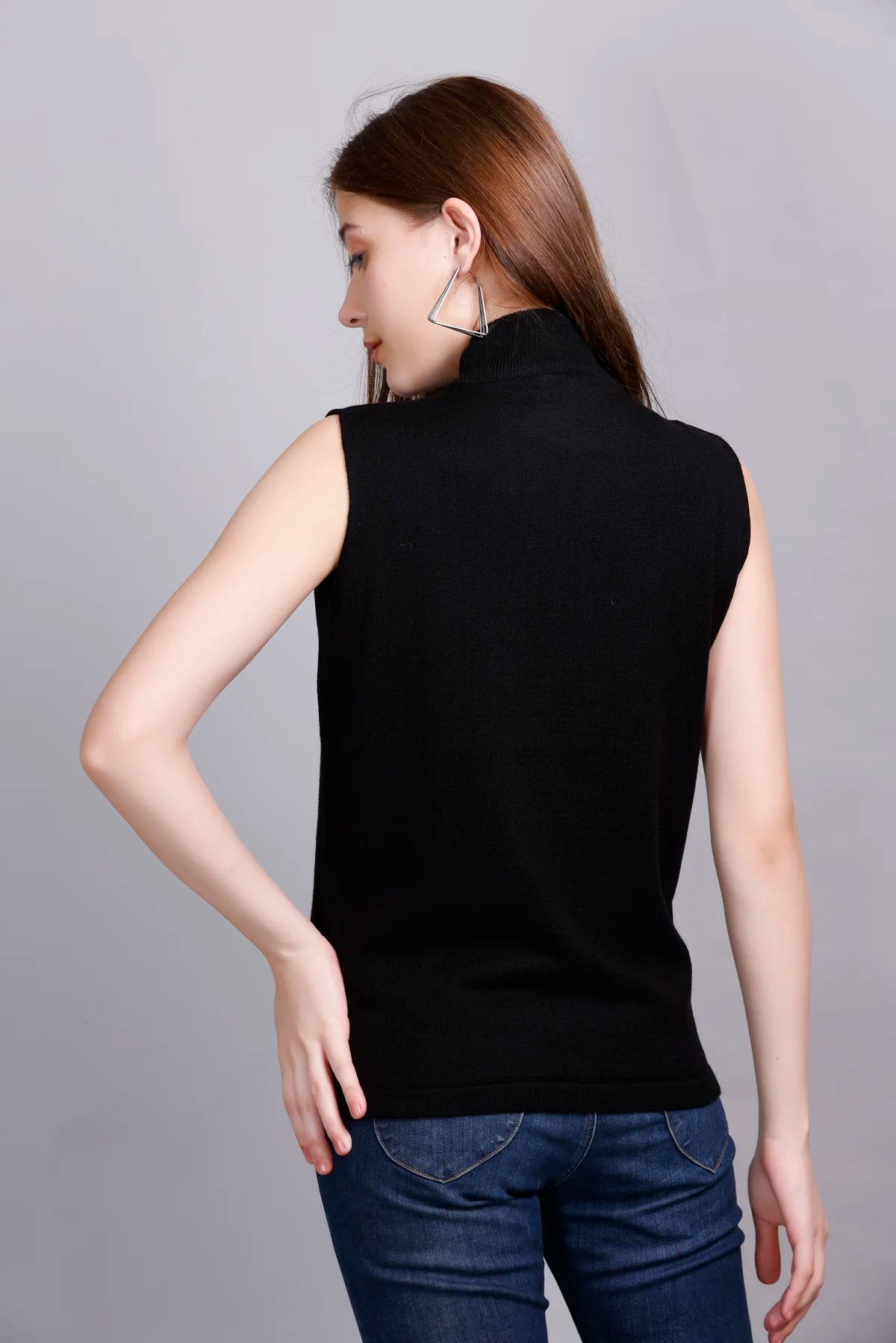 Black Woolen Turtle Neck Sweater Vest Women