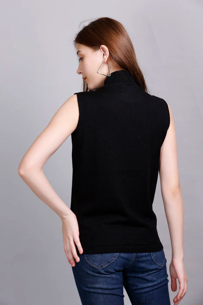 Black Woolen Turtle Neck Sweater Vest Women