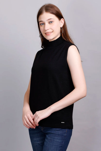 Black Woolen Turtle Neck Sweater Vest Women