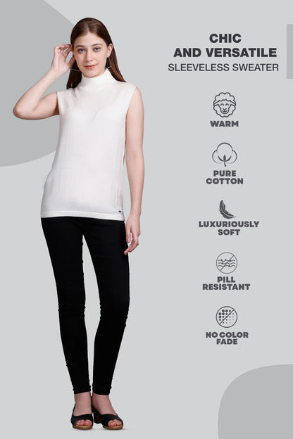 White Woolen Turtle Neck Sweater Vest Women