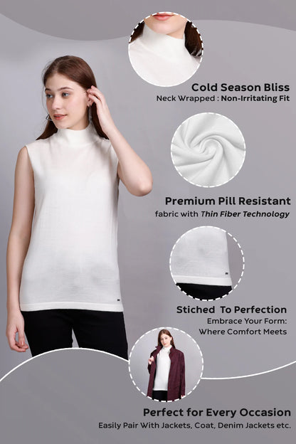 White Woolen Turtle Neck Sweater Vest Women