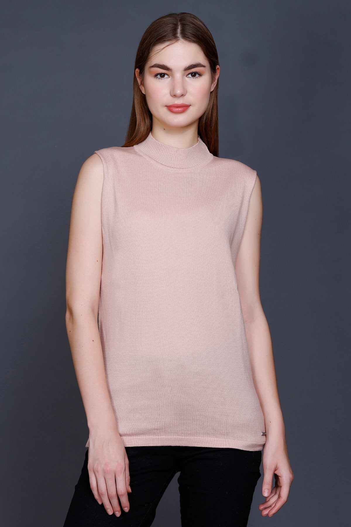 Rose Woolen Turtle Neck Sweater Vest Women