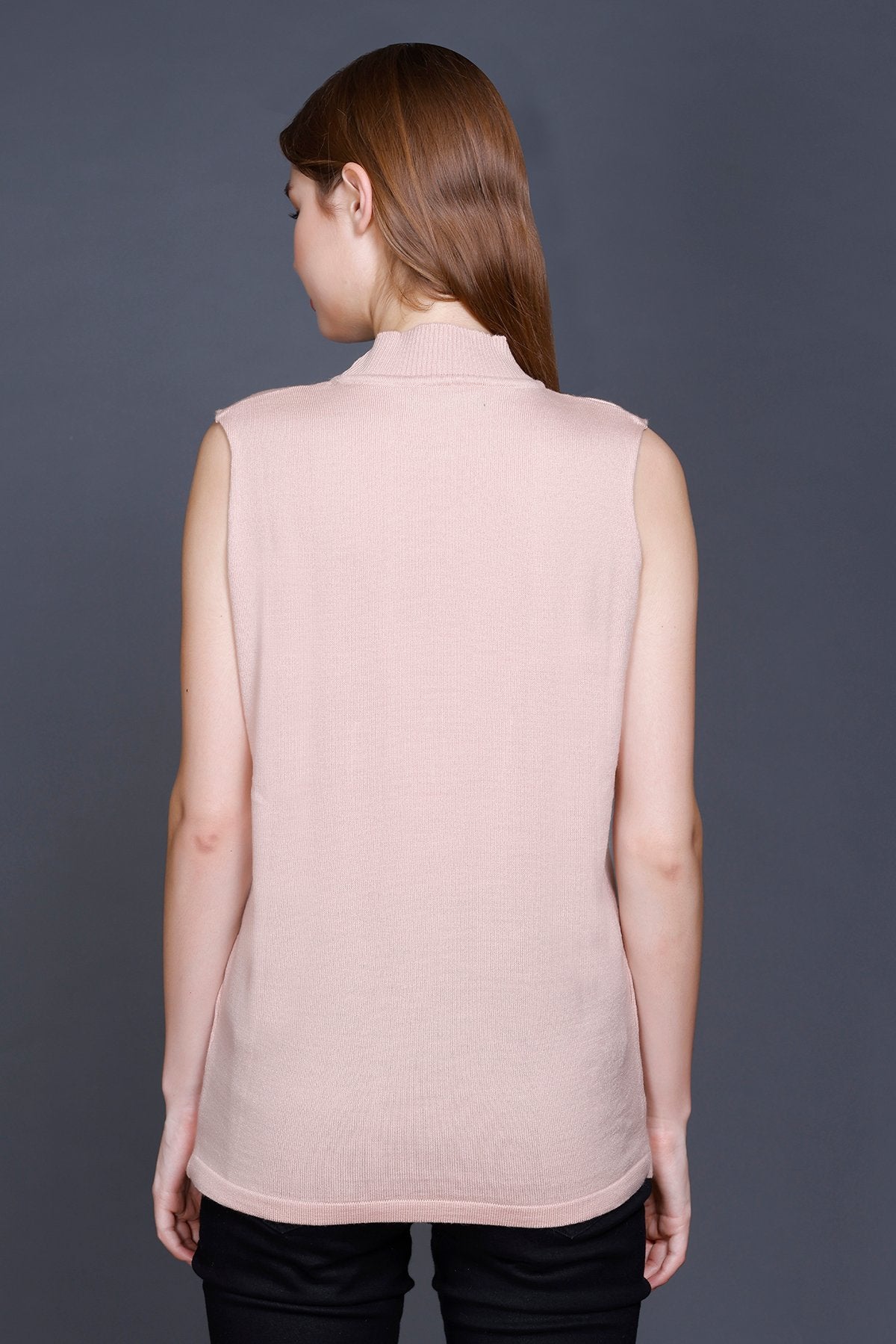 Rose Woolen Turtle Neck Sweater Vest Women