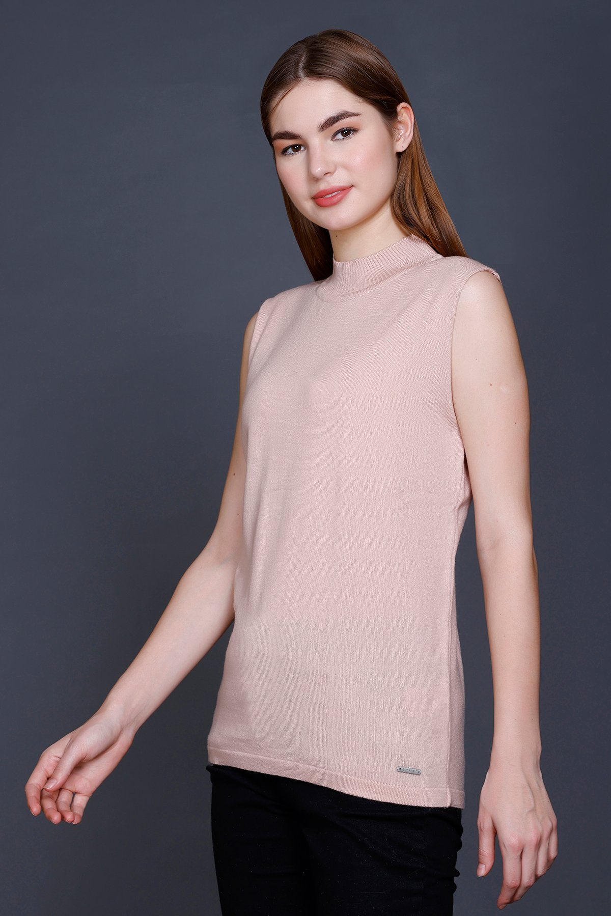 Rose Woolen Turtle Neck Sweater Vest Women