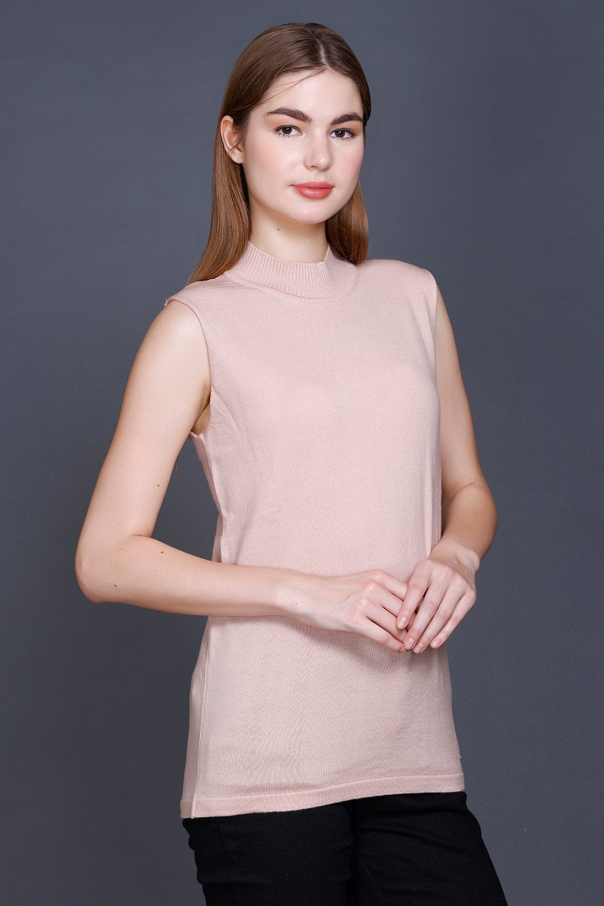 Rose Woolen Turtle Neck Sweater Vest Women