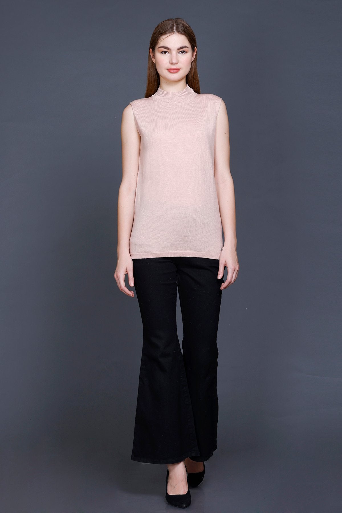 Rose Woolen Turtle Neck Sweater Vest Women