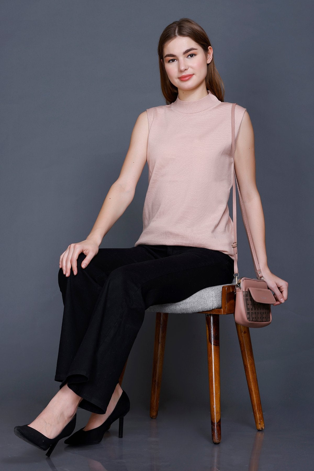 Rose Woolen Turtle Neck Sweater Vest Women