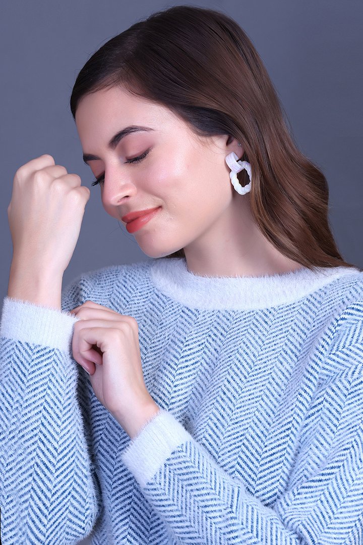 Teal Full Sleeve Woolen Round Neck Sweater For Women