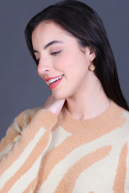 Beige Full Sleeve Woolen Round Neck Sweater For Women