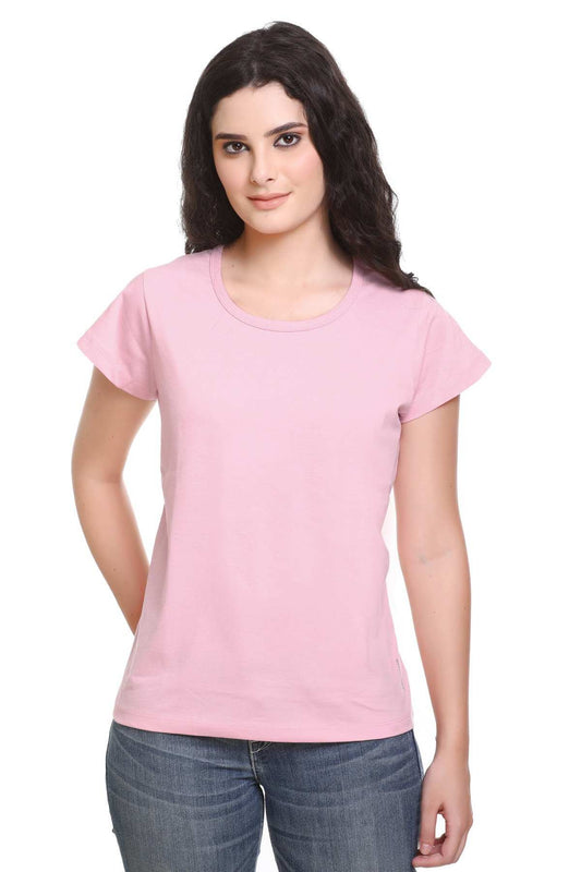 Women Solid Rose Cotton Round Neck T-Shirt