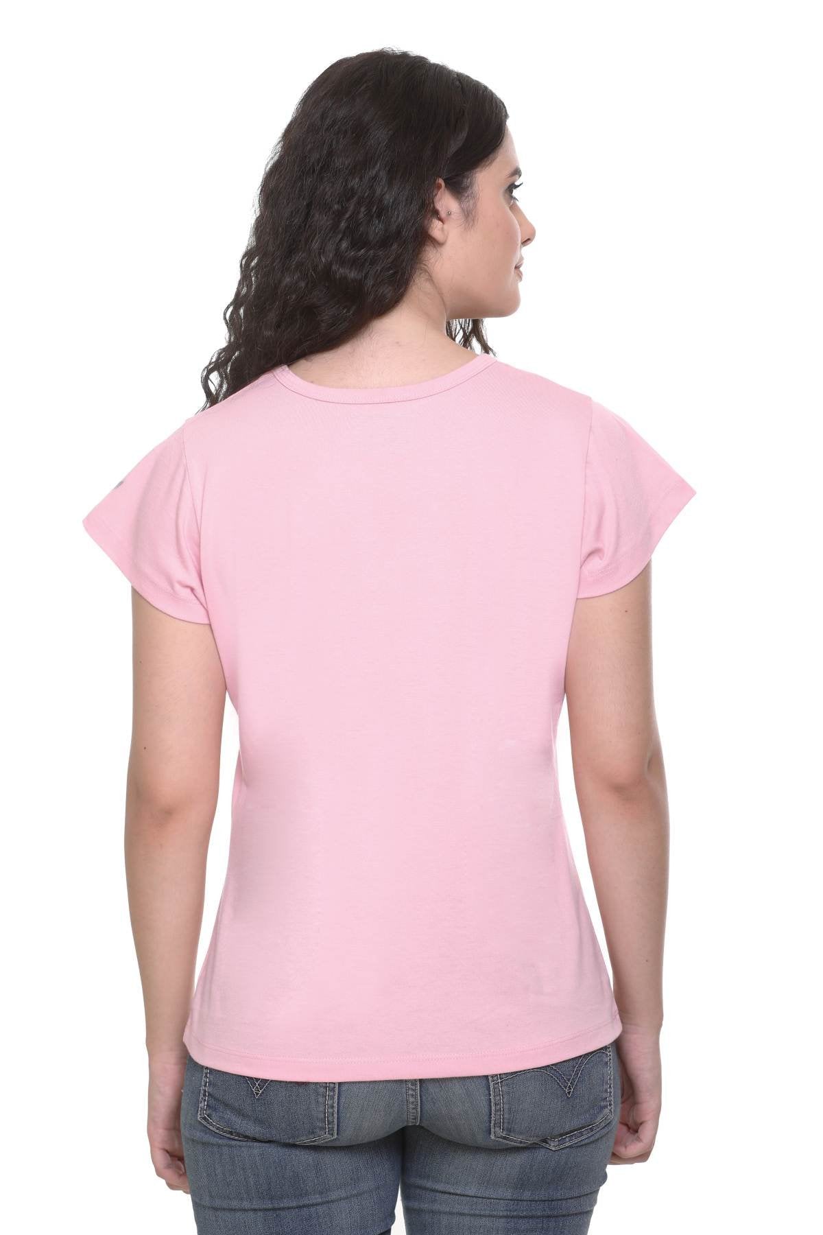 Women Solid Rose Cotton Round Neck T-Shirt