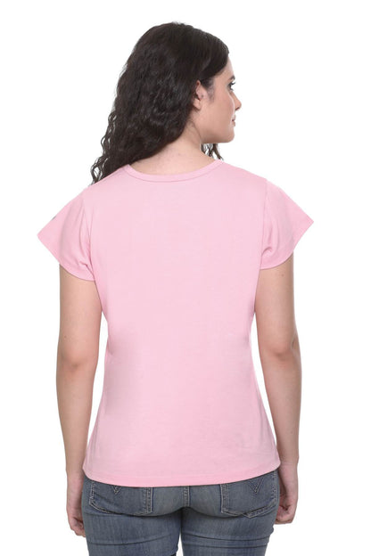 Women Solid Rose Cotton Round Neck T-Shirt