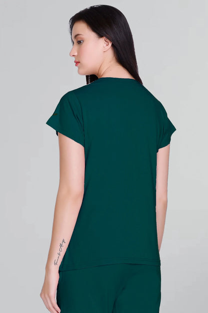 Women Solid Turquoise Cotton Round Neck T-Shirt