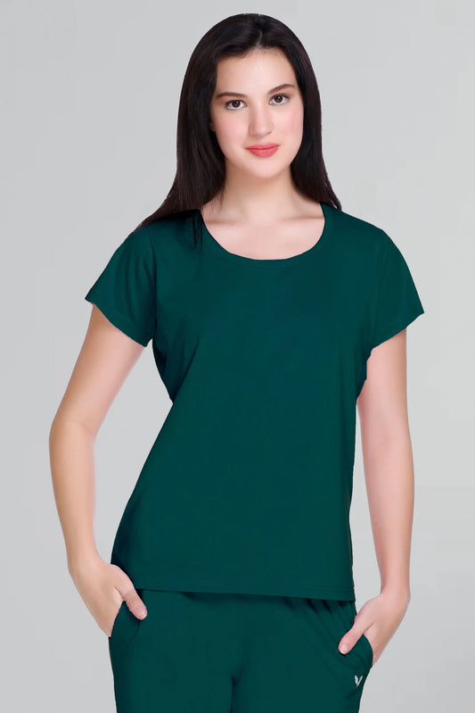 Women Solid Turquoise Cotton Round Neck T-Shirt
